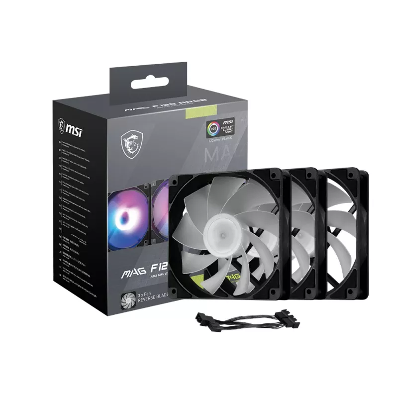 Wentylator do obudowy MSI MAG F120 ARGB x3 — 120 mm, 1300 RPM, łożysko hydrauliczne, czarny