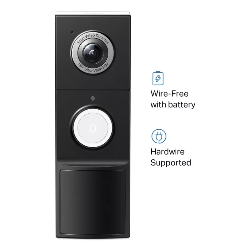 TP-Link Tapo Video Doorbell Camera 1 × D235, 1 × D100C, Czarny, Biały, IP66, 130°, IR, Ściana, CE, RoHS, RCM,R-NZ,FCC, EAC, Triman, UKCA