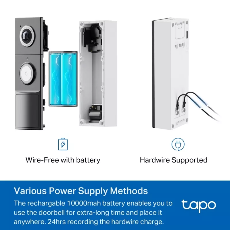 TP-Link Tapo Video Doorbell Camera 1 × D235, 1 × D100C, Czarny, Biały, IP66, 130°, IR, Ściana, CE, RoHS, RCM,R-NZ,FCC, EAC, Triman, UKCA