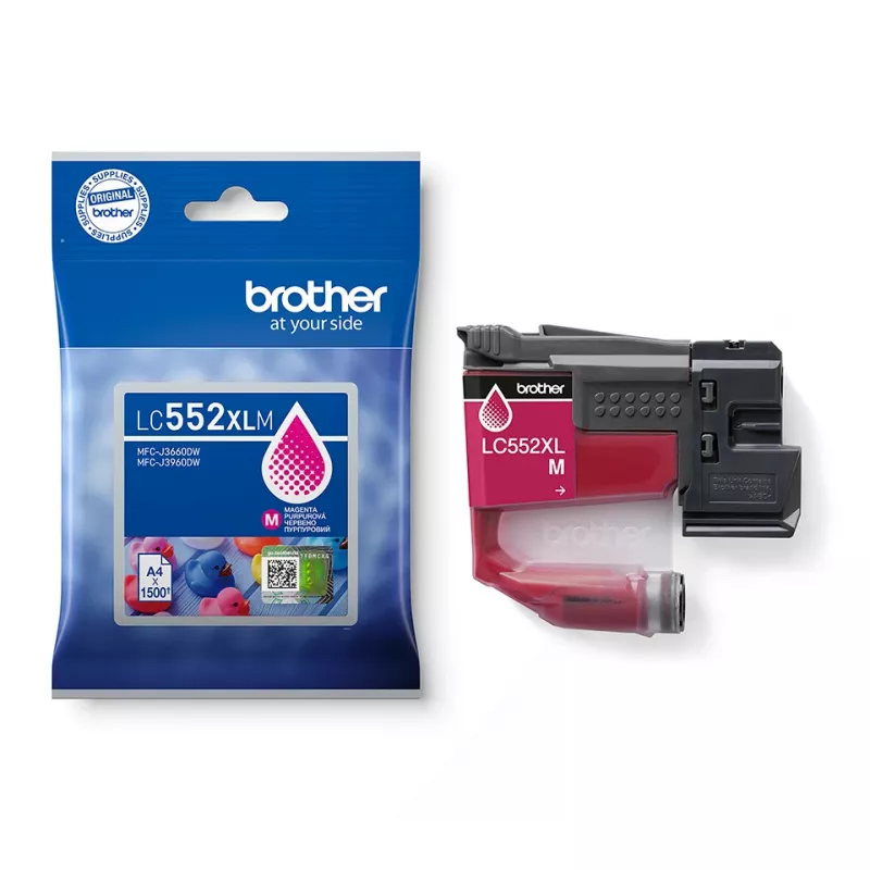 Wkład atramentowy Brother LC552XLM oryginalny magenta, atrament pigmentowy, wydajność 1500 stron, opakowanie pojedyncze