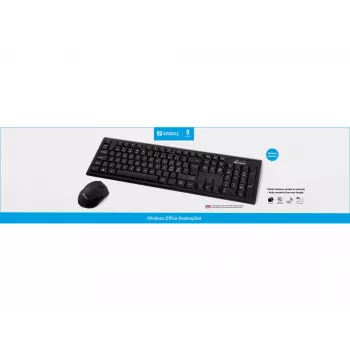 Sandberg Wireless Office DesktopSet INT, Bezprzewodowy, RF Wireless, Membranowa, QWERTY, Czarny, Mysz w zestawie