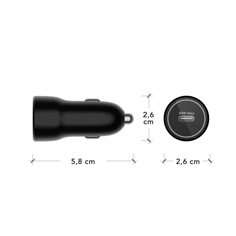 dbramante1928 re-charge - Ładowarka samochodowa USB-C 30W - Czarna, Auto, Gniazdo zapalniczki, Czarny