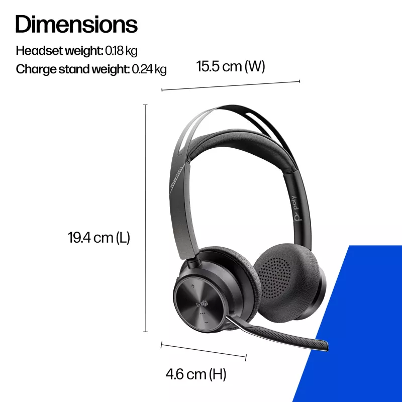 HP Poly Voyager Focus 2 zestaw słuchawkowy z certyfikatem Microsoft Teams USB-C +adapter USB-C/A