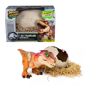 Jurassic World Primal Hatch Interaktywny Zabawkowy Dinozaur i Jajo, Wykluj i Wytrenuj Własne Małe Dino z Ponad 100 Dźwiękami i Reakcjami, Zabawki dla Chłopców i Dziewczynek od 5 Lat