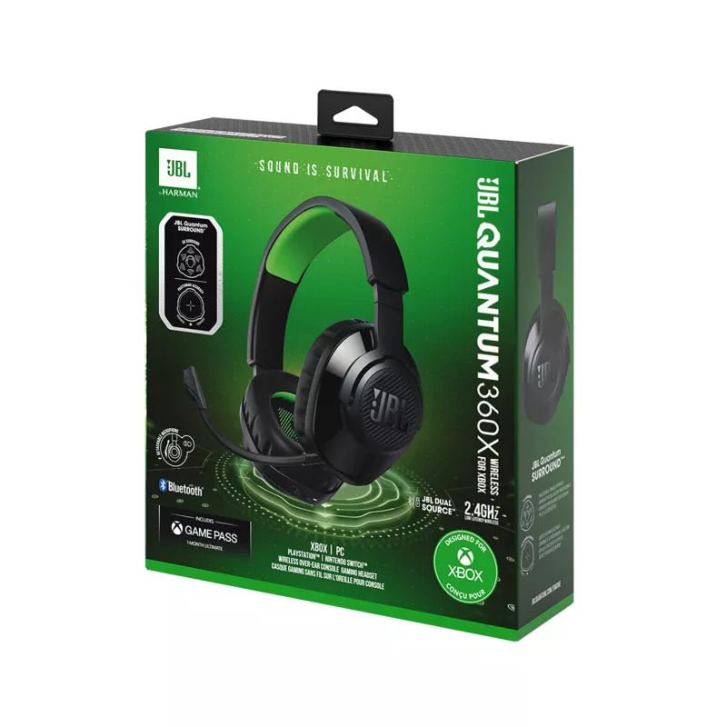 JBL Quantum 360X Zestaw słuchawkowy Bezprzewodowy Nagłowny Do gier USB Type-C Bluetooth Czarny, Zielony