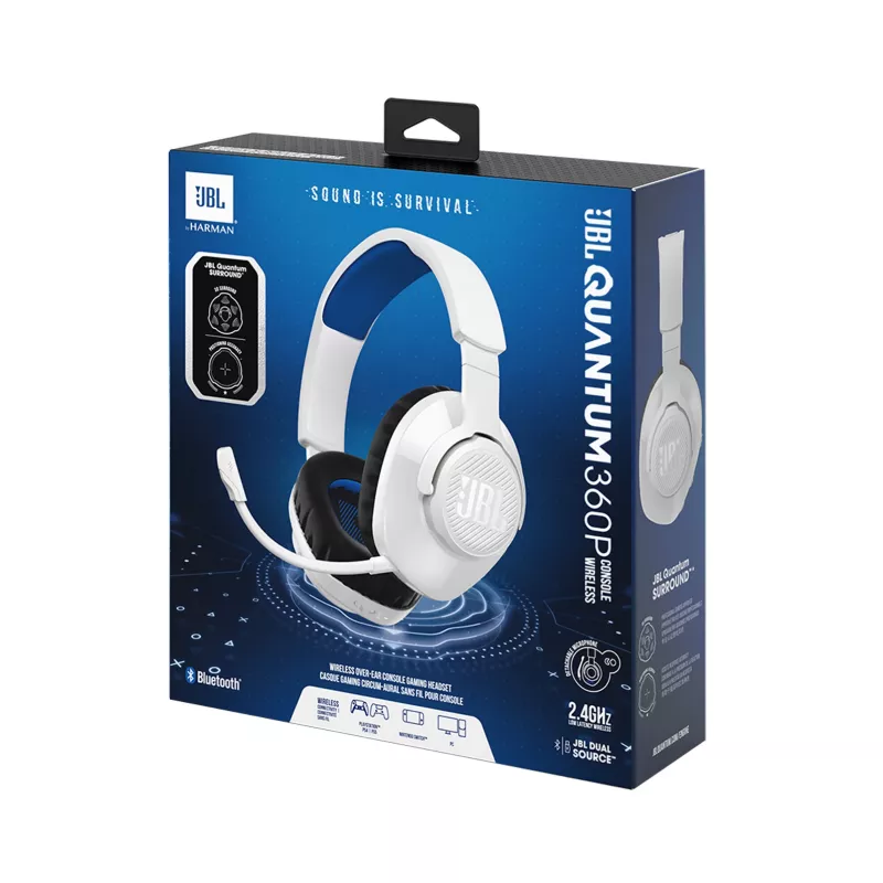 JBL Quantum 360P Headset Wireless Head-band Gaming USB Type-C Bluetooth Niebieski, Biały