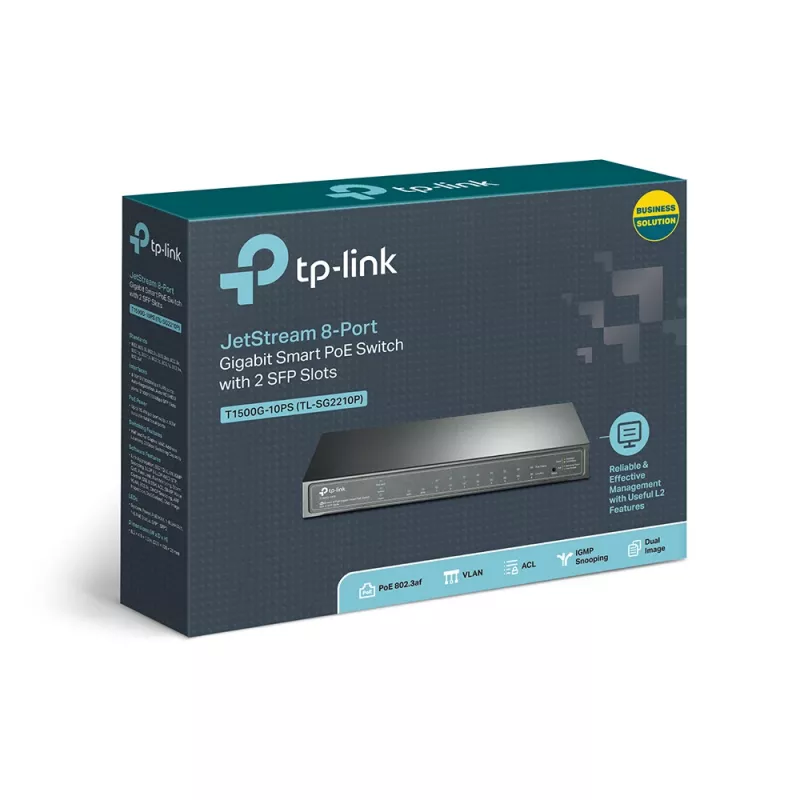 TP-Link JetStream 8-portowy gigabitowy inteligentny przełącznik PoE z 2 gniazdami SFP