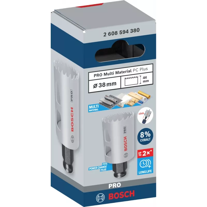 Otwornica Bosch PRO Multi Material PC Plus 44/38 mm — Pojedyncza, Ø 38 mm, do suchej zabudowy, metalu, metali nieżelaznych, plastiku, drewna miękkiego
