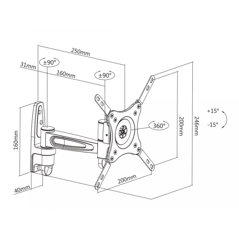 Uchwyt montażowy Multibrackets M VESA Flexarm 360 II Czarny 75 100 200