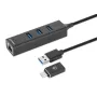 Manhattan USB-C & USB-A Combo Dock/Hub, Porty (4): Ethernet i USB-A (x3), 5 Gb/s (USB 3.2 Gen1 znane jako USB 3.0), zasilany przez USB (nie wymaga zewnętrznego zasilacza)