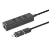 Manhattan USB-C & USB-A Combo Dock/Hub, Porty (4): Ethernet i USB-A (x3), 5 Gb/s (USB 3.2 Gen1 znane jako USB 3.0), zasilany przez USB (nie wymaga zewnętrznego zasilacza)