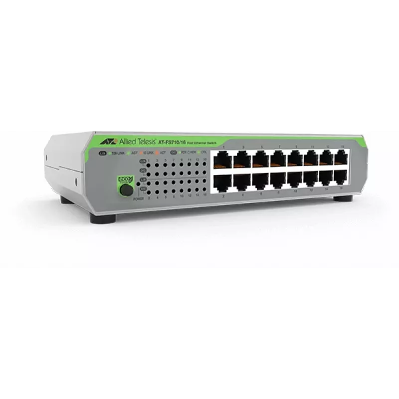 Allied Telesis AT-FS710/16-50 Niezarządzalny przełącznik Fast Ethernet (10/100) 1U, zielony, szary
