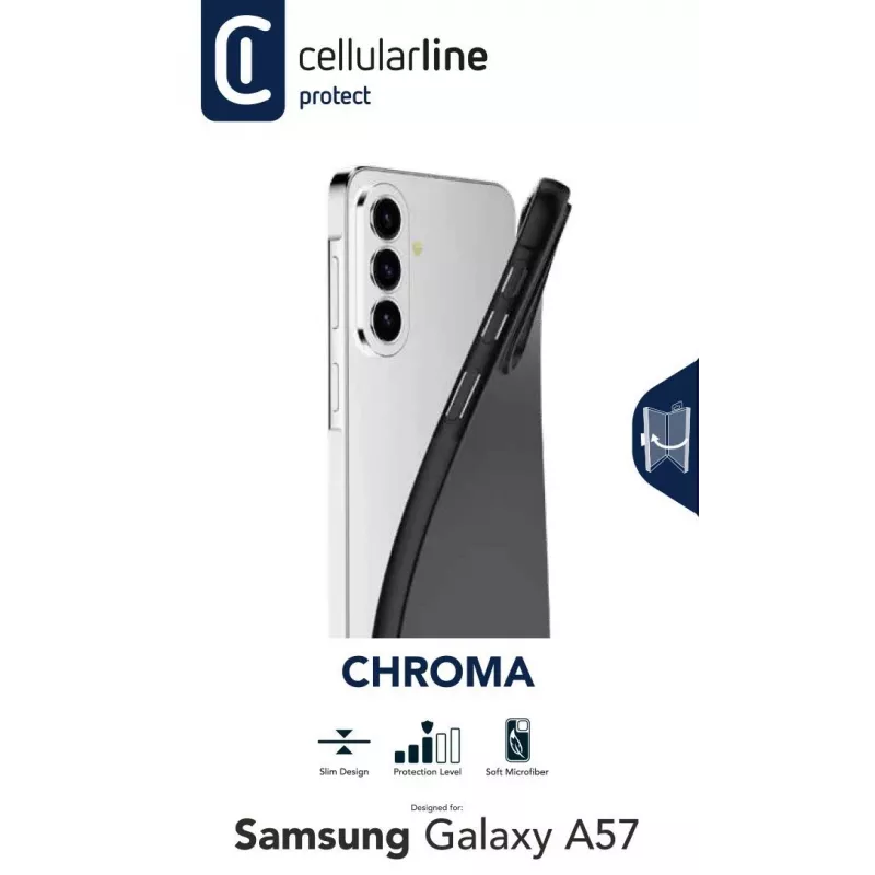 Cellularline CHROMA – etui z kolorowego TPU do Galaxy A57 z matowym wykończeniem soft-touch i wyściółką z mikrofibry odpornej na zarysowania. Chroni krawędzie i przyciski, nie zmieniając wyglądu telefonu.