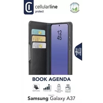 Cellularline Book Agenda 2 - Galaxy A37 Etui książkowe ze sztucznej skóry z magnetycznym zamknięciem, funkcją podstawki i ochroną RFID/NFC dla kart zbliżeniowych.