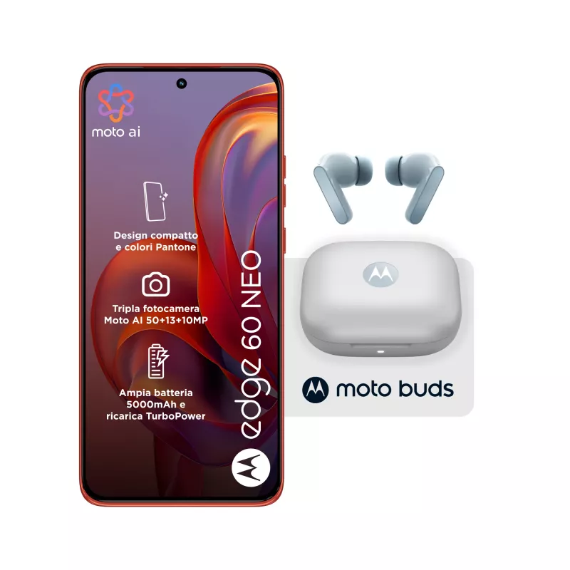 Motorola edge 60 neo + Moto Buds PG38C05749 16.1 cm (6.36 inch) Dual SIM Android 15 5G USB Type-C 8 GB 256 GB 5200 mAh czerwony