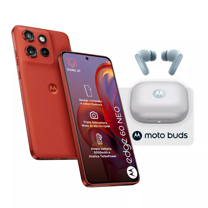 Motorola edge 60 neo + Moto Buds PG38C05749 16.1 cm (6.36 inch) Dual SIM Android 15 5G USB Type-C 8 GB 256 GB 5200 mAh czerwony