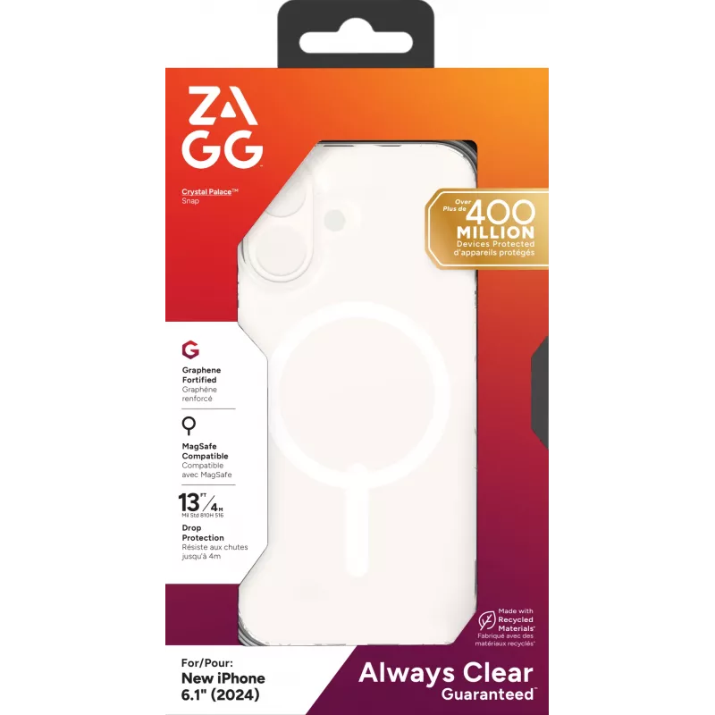 ZAGG Cases Crystal Palace Snap Apple iPhone 16 Clear, Cover, Apple, iPhone 16, 15.5 cm (6.1 inch), Transparent