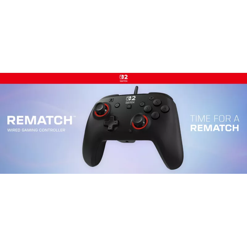 Przewodowy kontroler do gier Turtle Beach Rematch dla Nintendo Switch 2 — USB‑C, kabel 3 m, przycisk wsteczny, D‑pad, czarny