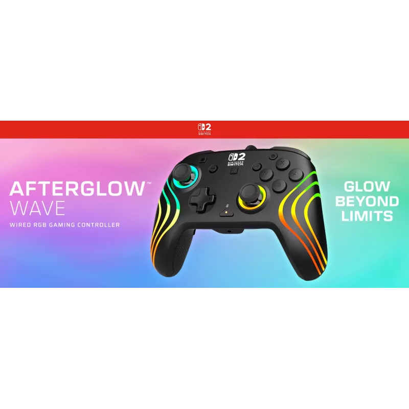 Gamepad Turtle Beach Afterglow Wave Czarny Przewodowy Kontroler RGB dla Nintendo Switch / Switch 2, USB-C, kabel 3 m
