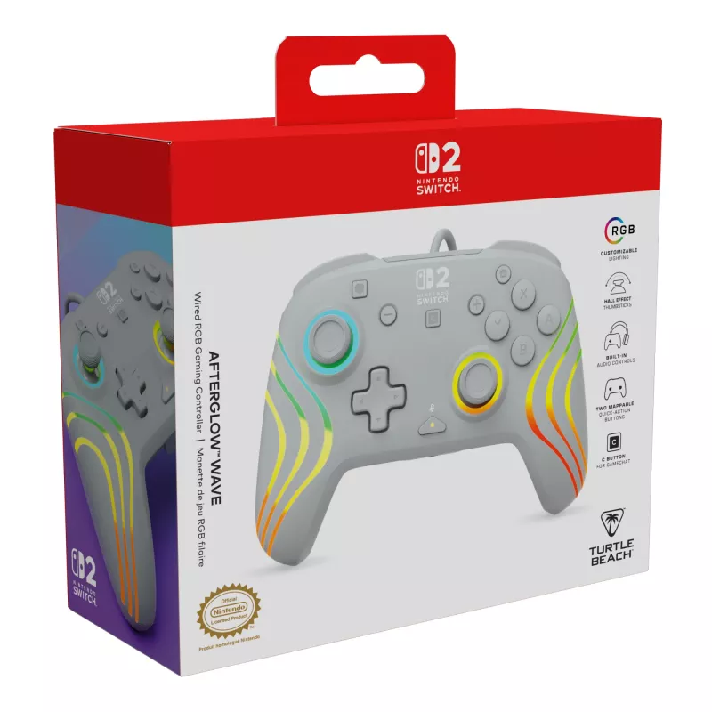 Przewodowy kontroler RGB do gier Turtle Beach Afterglow Wave Szary — USB‑C, kabel 3 m, do Nintendo Switch / Switch 2 / Switch OLED