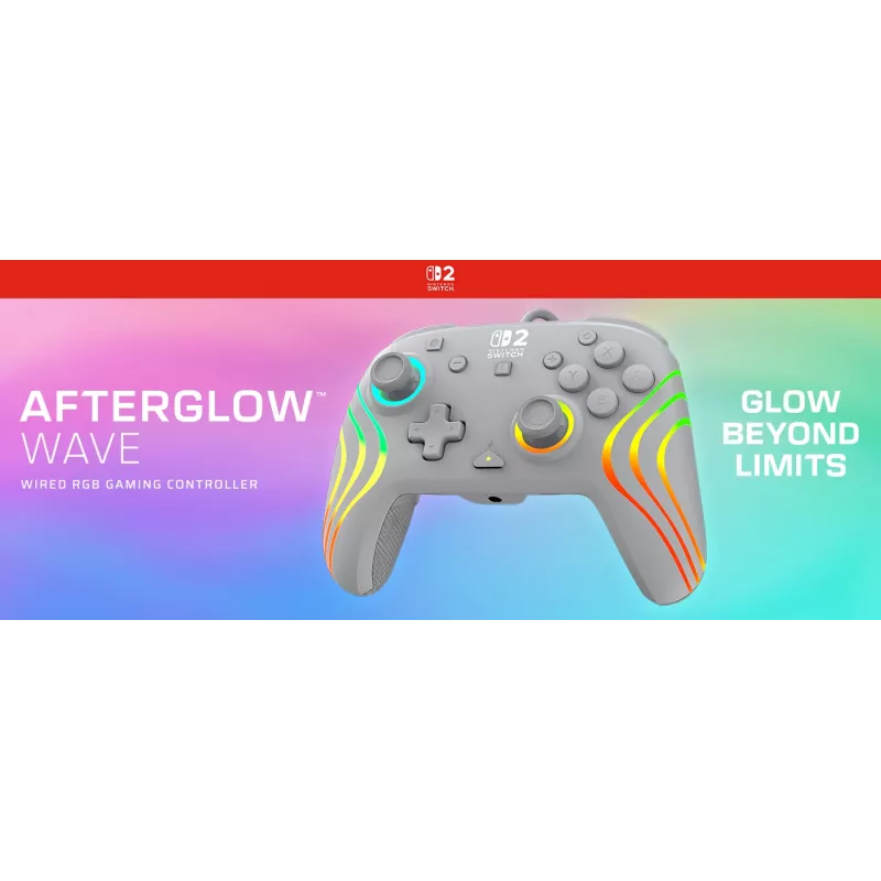 Przewodowy kontroler RGB do gier Turtle Beach Afterglow Wave Szary — USB‑C, kabel 3 m, do Nintendo Switch / Switch 2 / Switch OLED
