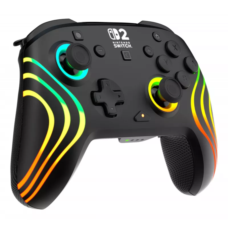 Bezprzewodowy kontroler RGB do gier Turtle Beach Afterglow Wave Czarny dla Nintendo Switch 2 — Bluetooth/USB-C, wbudowana bateria 20 godz., kabel 3 m