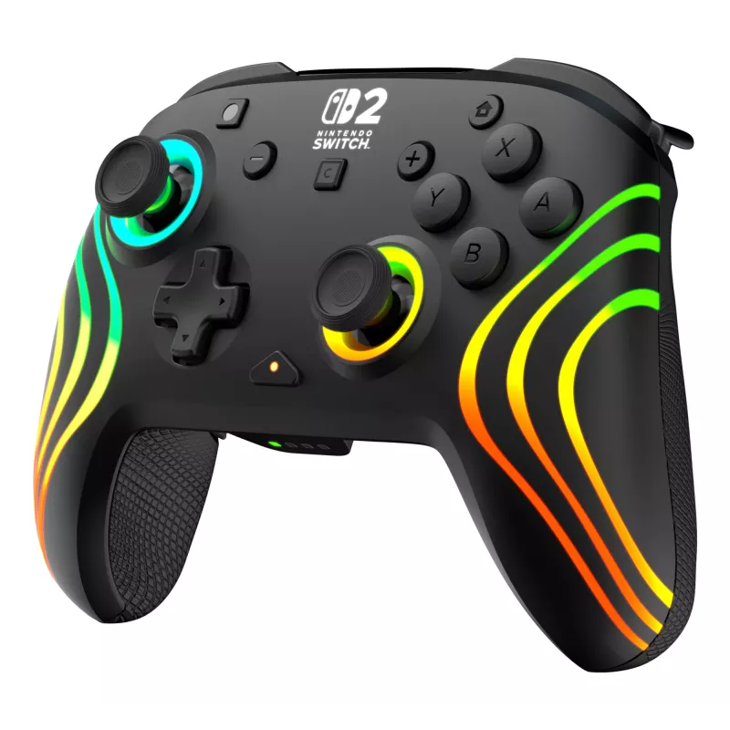 Bezprzewodowy kontroler RGB do gier Turtle Beach Afterglow Wave Czarny dla Nintendo Switch 2 — Bluetooth/USB-C, wbudowana bateria 20 godz., kabel 3 m