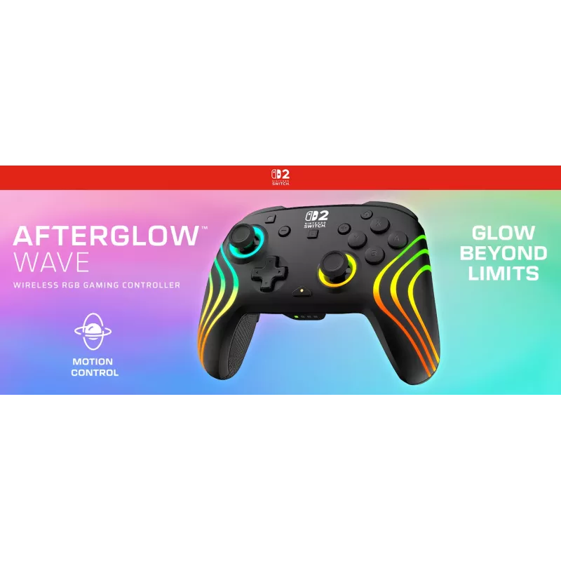 Bezprzewodowy kontroler RGB do gier Turtle Beach Afterglow Wave Czarny dla Nintendo Switch 2 — Bluetooth/USB-C, wbudowana bateria 20 godz., kabel 3 m