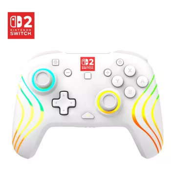 Bezprzewodowy kontroler do gier RGB Turtle Beach Afterglow Wave biały dla Nintendo Switch 2, Bluetooth/USB-C, wbudowana bateria 20h, kabel 3m