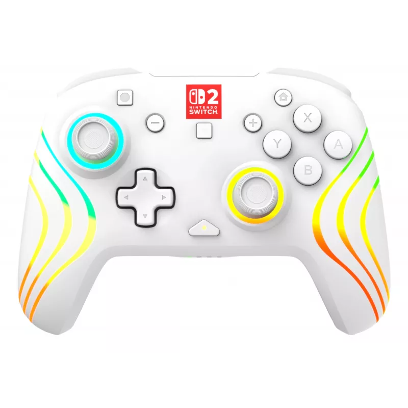 Bezprzewodowy kontroler do gier RGB Turtle Beach Afterglow Wave biały dla Nintendo Switch 2, Bluetooth/USB-C, wbudowana bateria 20h, kabel 3m