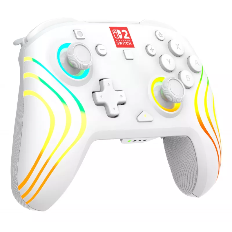 Bezprzewodowy kontroler do gier RGB Turtle Beach Afterglow Wave biały dla Nintendo Switch 2, Bluetooth/USB-C, wbudowana bateria 20h, kabel 3m