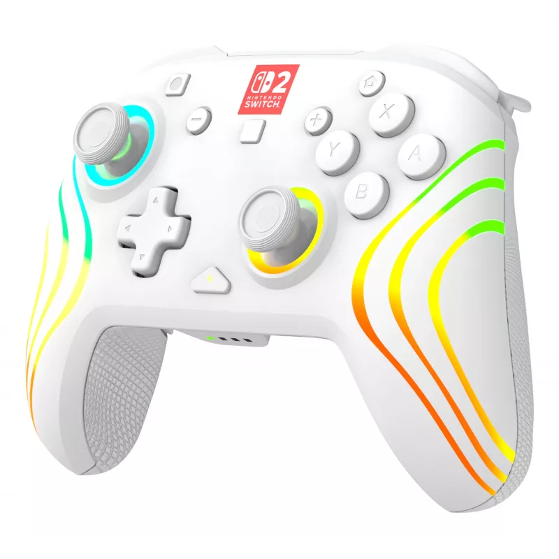 Bezprzewodowy kontroler do gier RGB Turtle Beach Afterglow Wave biały dla Nintendo Switch 2, Bluetooth/USB-C, wbudowana bateria 20h, kabel 3m