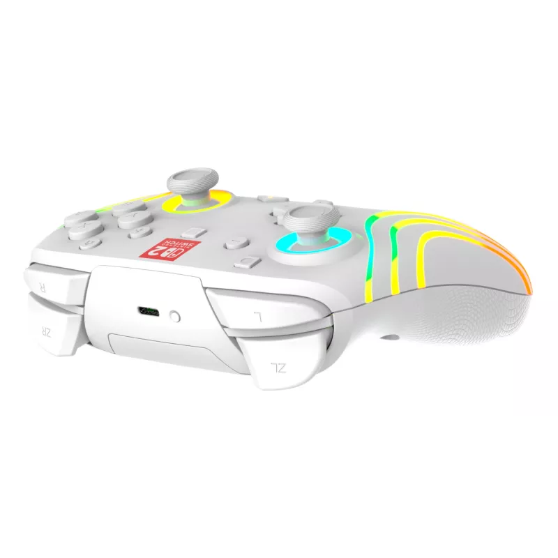 Bezprzewodowy kontroler do gier RGB Turtle Beach Afterglow Wave biały dla Nintendo Switch 2, Bluetooth/USB-C, wbudowana bateria 20h, kabel 3m