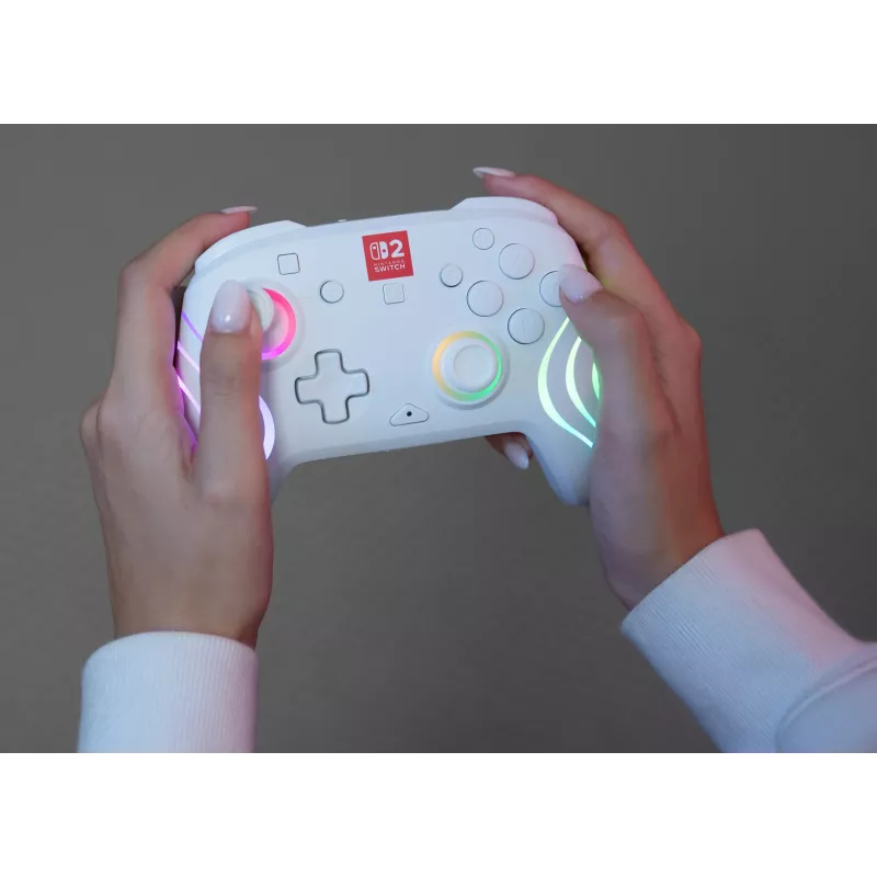 Bezprzewodowy kontroler do gier RGB Turtle Beach Afterglow Wave biały dla Nintendo Switch 2, Bluetooth/USB-C, wbudowana bateria 20h, kabel 3m