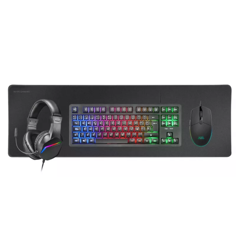 Mars Gaming 4-w-1 Zestaw Gamingowy MCP-RGB3, Przewodowy, USB, Membranowy, RGB LED, Czarny, Mysz w zestawie