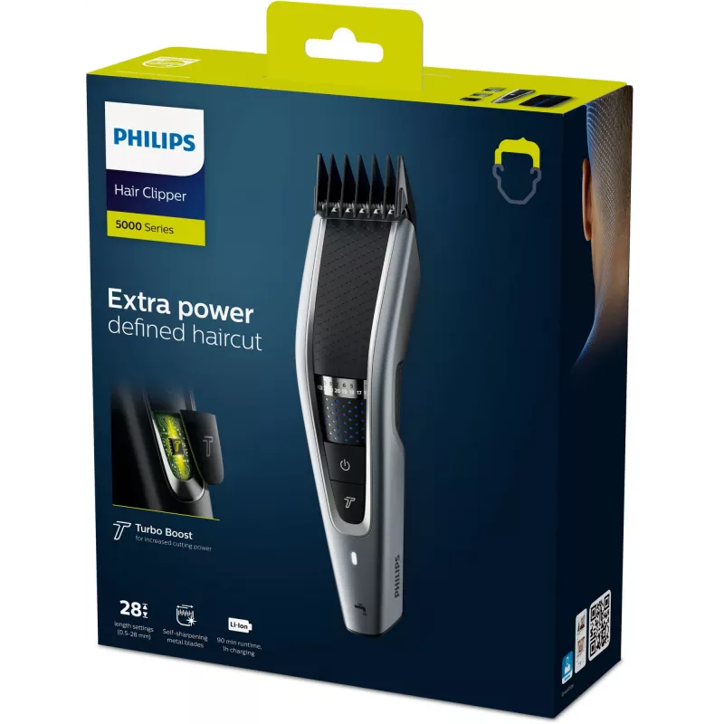 Maszynka do włosów Philips 5000 series HC5630/15 — bezprzewodowa, 28 stopni długości (0,5 mm–28 mm), 90 min pracy, ostrza ze stali nierdzewnej