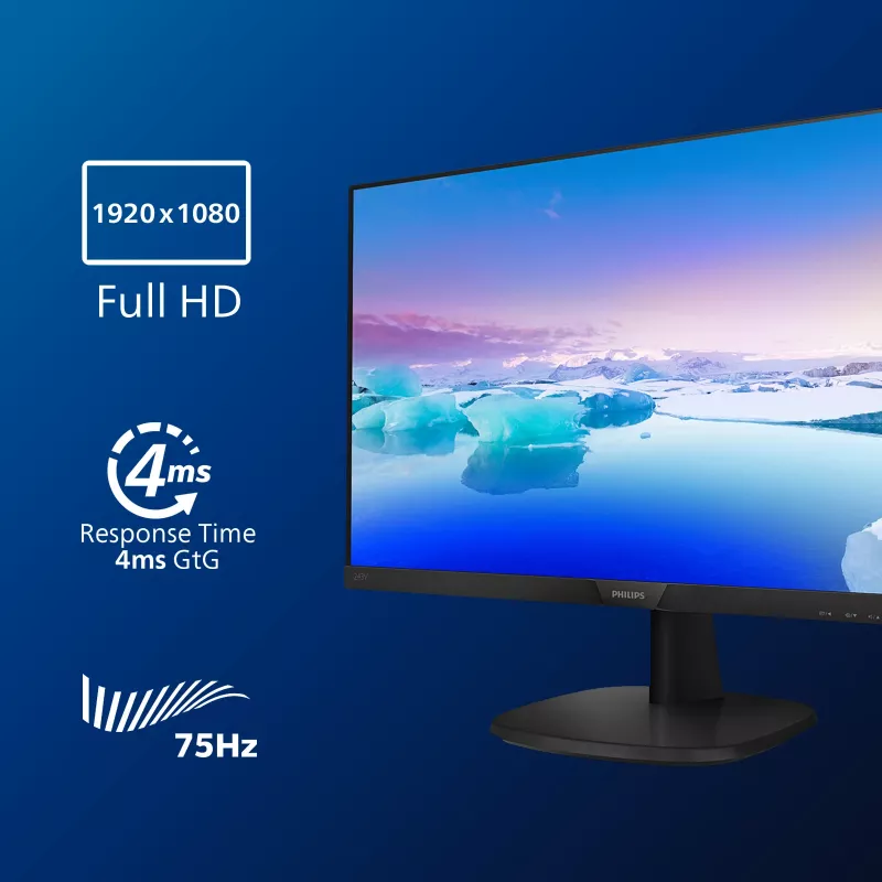 Philips V Line Full HD LCD monitor 243V7QDAB/00, 60.5 cm (23.8 inch), 1920 x 1080 pixels, Full HD, LED, 4 ms, Czarny