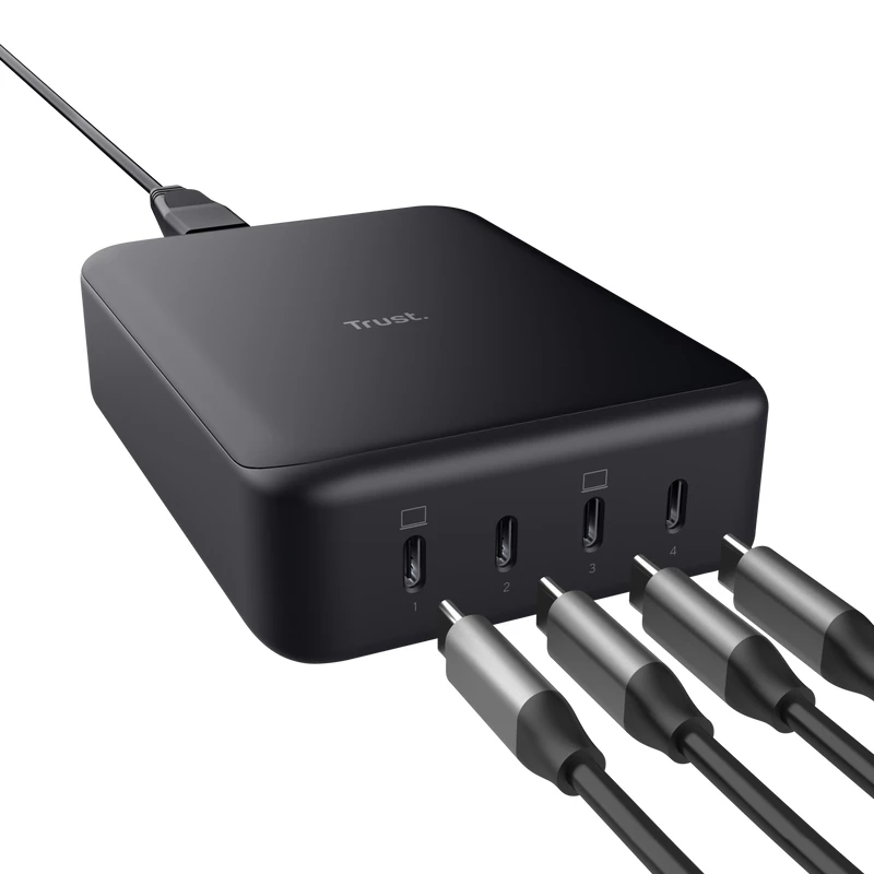 Ładowarka sieciowa Trust Maxo Czarna 20V 4 USB Type-C Szybkie ładowanie