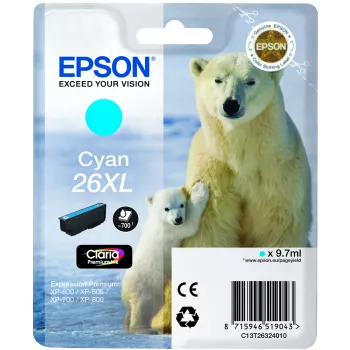Epson Polar bear pojedyncze opakowanie cyjan 26XL Claria Premium Ink