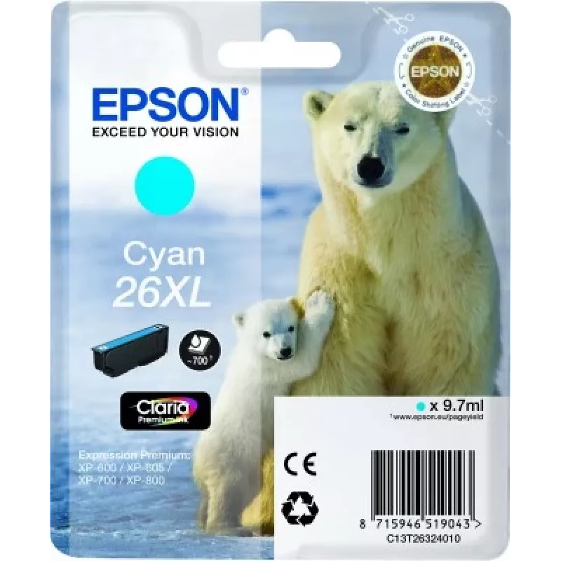 Epson Polar bear pojedyncze opakowanie cyjan 26XL Claria Premium Ink