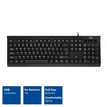 Klawiatura biznesowa ACT USB (układ QWERTY/US), pełnowymiarowa (100%), przewodowa, USB, membranowa, QWERTY, czarna