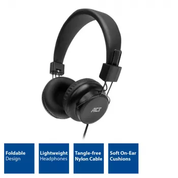 Składane słuchawki stereo ACT z wtykiem audio 3,5 mm