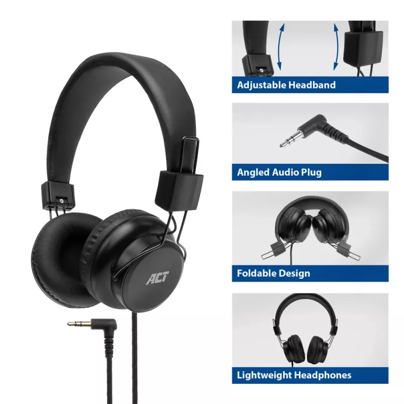 Składane słuchawki stereo ACT z wtykiem audio 3,5 mm