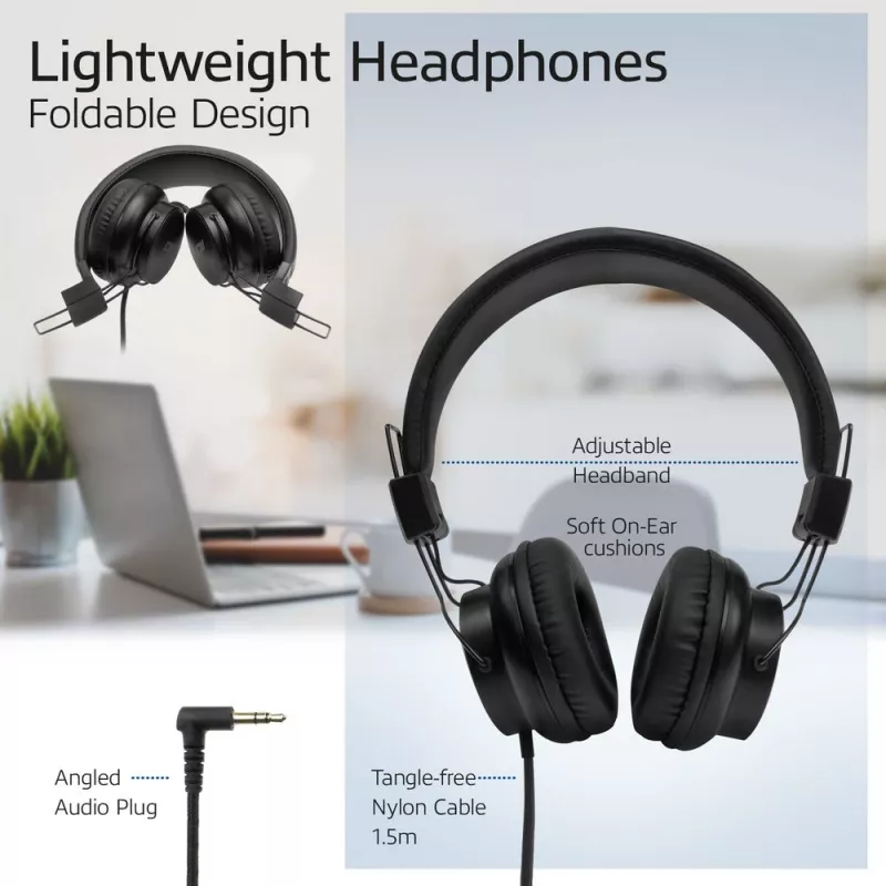 Składane słuchawki stereo ACT z wtykiem audio 3,5 mm