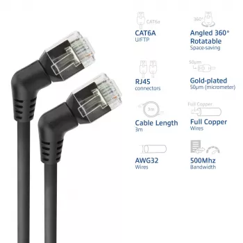 ACT kabel sieciowy DD1903 Cat6 U/FTP (STP) czarny, 3 m, RJ-45 do RJ-45, pozłacane styki