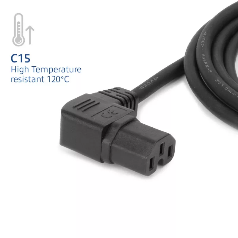 Kabel zasilający ACT C14 - C15 (kątowy w lewo) IEC60320 czarny 2 m