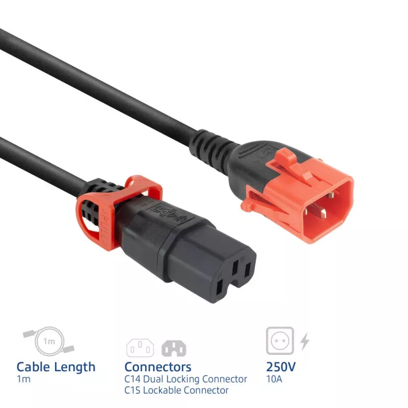 ACT Powercord C14 IEC Lock+ Dual Locking - C15 IEC Lock+ czarny 1 m, PC3868