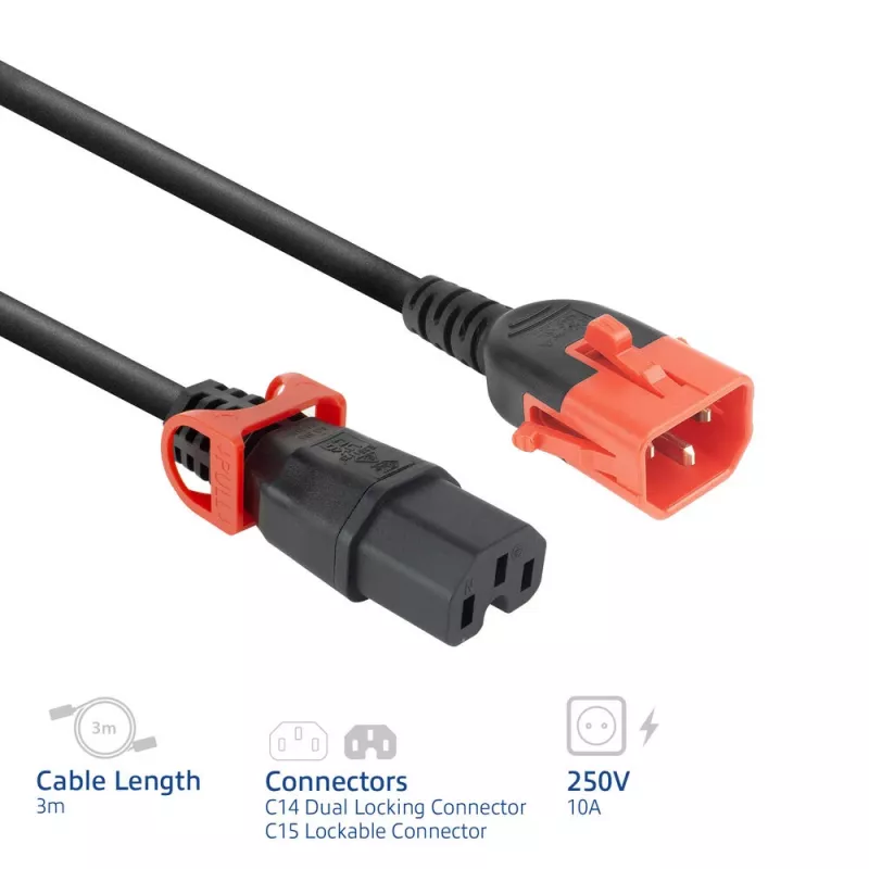 ACT Powercord C14 IEC Lock+ Dual Locking - C15 IEC Lock+ czarny 3 m, PC3876