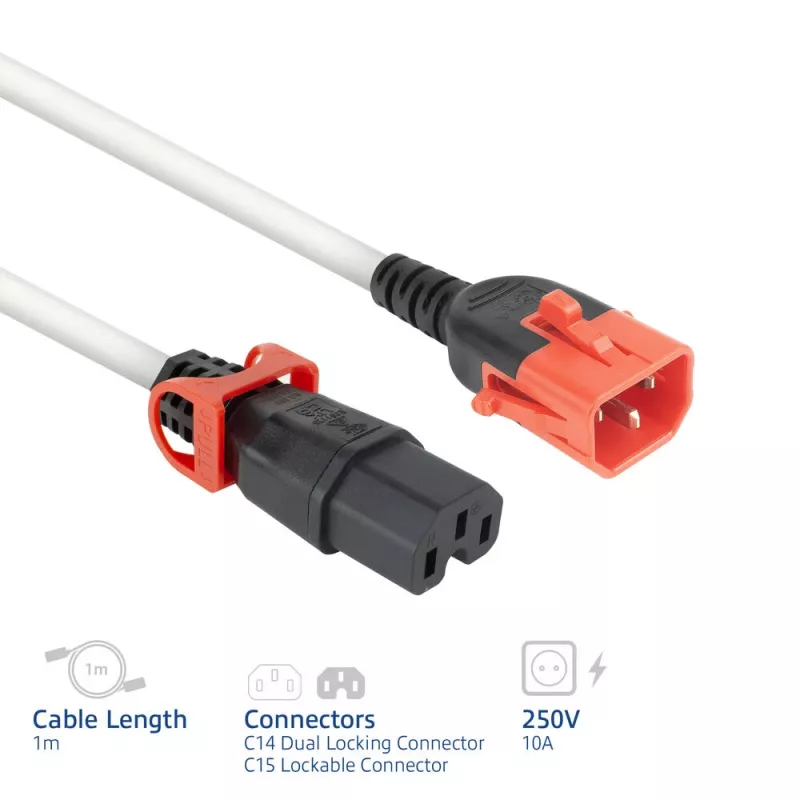 ACT Powercord C14 IEC Lock+ Dual Locking - C15 IEC Lock+ biały 1 m, PC3871