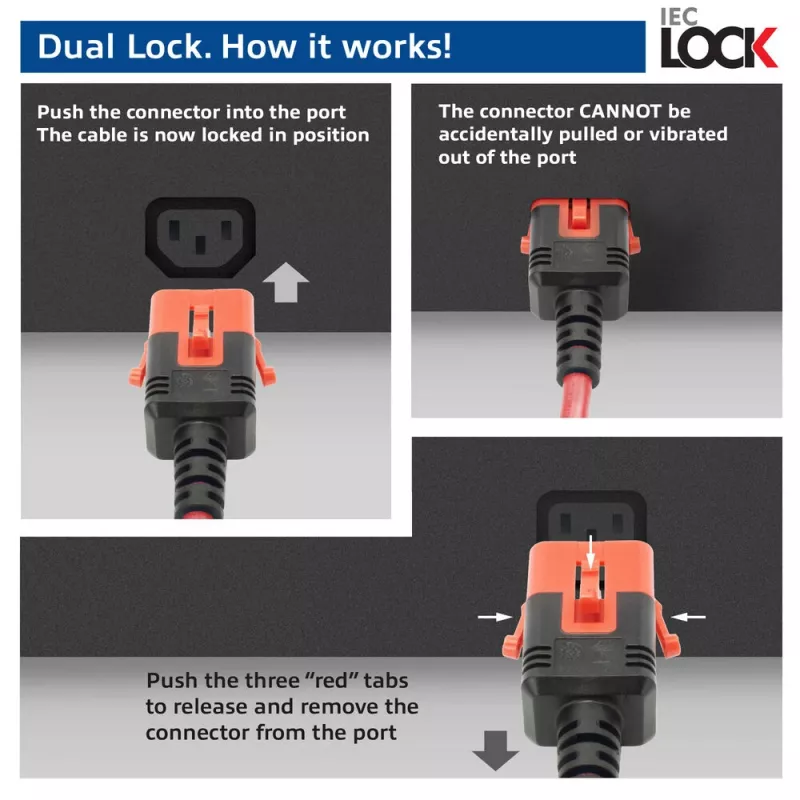 ACT Powercord C14 IEC Lock+ Dual Locking - C15 IEC Lock+ czerwony 1 m, PC3869